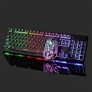 Rainbow Gaming Keyboard Mouse Set LED Multi-Colored Changing Backlight Mouse Gadgets trendyoutfiters 