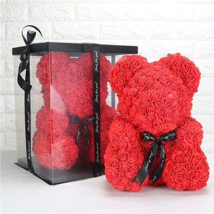 Rose flower bear special for valentine's day similar to coupleschoices.com trendyoutfiters Red 10 inch / 25 cm 