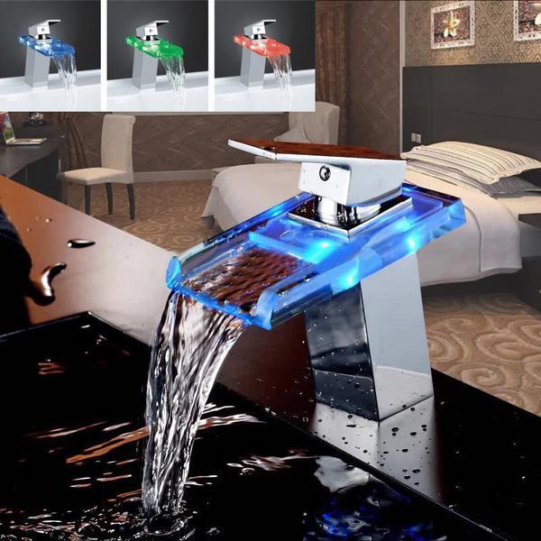 bathroom waterfall faucet color changing light waterfall faucet light trendyoutfiters Transparent 
