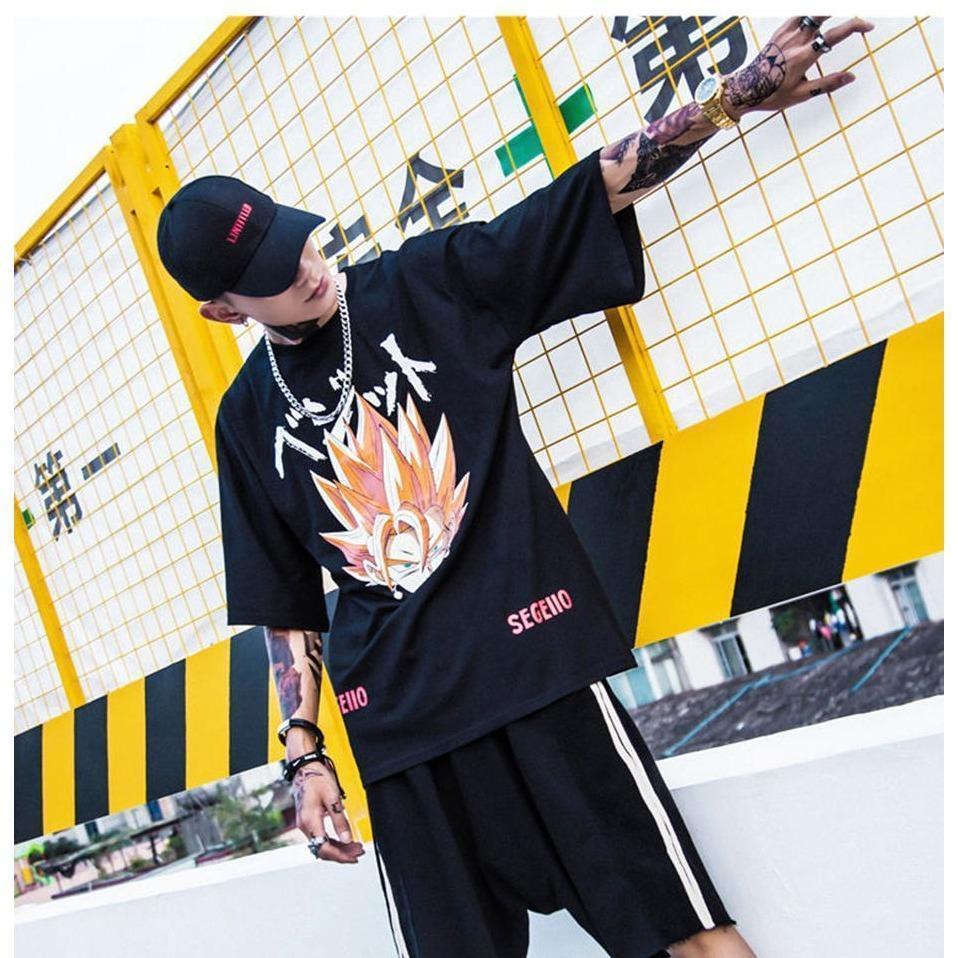 Vegito Oversized Tee for hip hop or gym training clothing tee trendyoutfiters Black L 