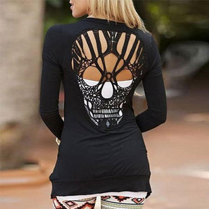 Women's Long Sleeve Skull Backless shirt trendyoutfiters Large 